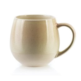 Cream-colored ceramic mug with a rounded, barrel-shaped design. Measures approximately 8.5 x 14 x 10.5 cm. Features a boho-inspired style.