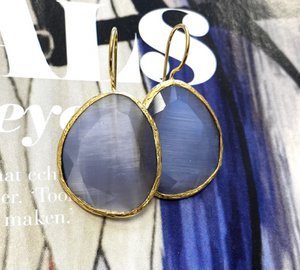 Earrings large cateye stone purple