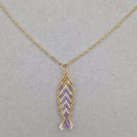 Ketting met Miyuki visje - Geel Paars