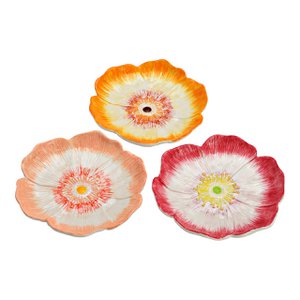 Deko Teller Blumen aus Keramik, 3-fach, Orange/Rosa (B/H/T) 22x3x22cm