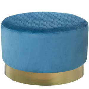 BLAUER SAMT-POUF MIT GOLDENEM STAHLBAND 8CM °55X35CM, POLY╔STER/DM+KIEFER LL64070
