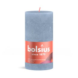 Bolsius Rustic Candle 130/68m in Sky Blue. Pillar candle with a round, tall shape and a sky blue color.