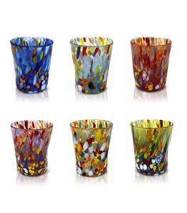 6 glazen klassieke likeur in glasblazen en handgemaakt glas met murrine di murano, "The Colors of Murano" 140 ml lijn. Gemaakt in Italië