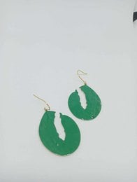 Green enamel drop earrings with a simple, modern design.