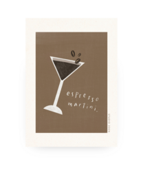  A stylish poster featuring a martini glass silhouette against a neutral background, with the text "Espresso Martini" in a minimalist design.