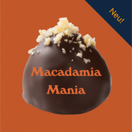 Dark chocolate-coated praline with macadamia nuts, a delightful treat for nut lovers.