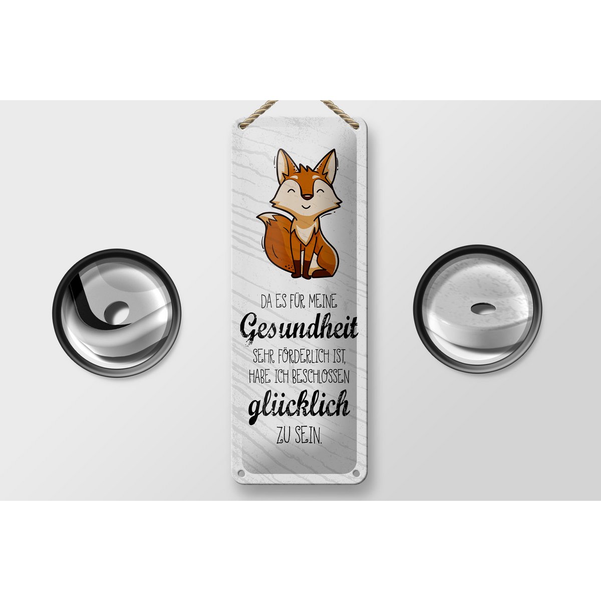 Blechschild Spruch 27x10 cm für Gesundheit förderlich glücklich zu sein Schild