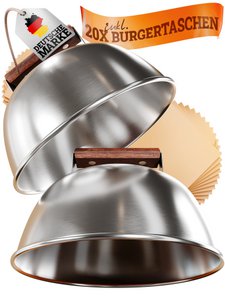 Burger Bells Set [3-pc.] Voor smashburgers gemaakt van roestvrijstalen en acacia houten handgrepen voor plancha, grillplaat, gasgrill en vuurplaat