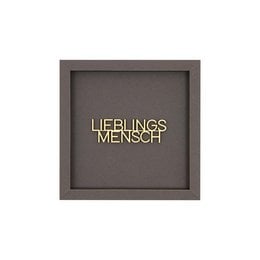 A framed wooden card with the text "FAVORITE PERSON" in gold lettering. The frame is available in various colors including altrosa, taubengrau, taupe, eosin, aubergine, petrol, dunkelgrau, schwarz, and rehbraun. The product is categorized as a "Love Cards" item.
