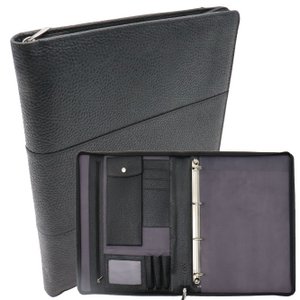 Safekeepers Leather Writing Case A4 - Conference Folder - Workbook Tablet Cover & Laptop Sleeve - Removable Ring Binder A4 - Black Print