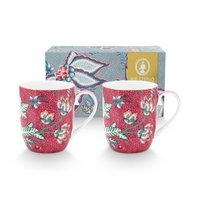 Set/2 Mugs Small Flower Festival Dark Pink 145ml