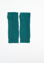  Dark green, 4-thread cashmere knitted mittens with a ribbed texture.