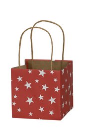  Red gift bag with white stars pattern, paper material, square shape, handles