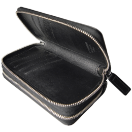 8 Credit Card Dual-Zip Saffiano Leather Wallet Black