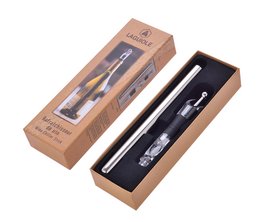 Sleek stainless steel wine chiller stick with a black accent. Designed to quickly chill wine bottles.