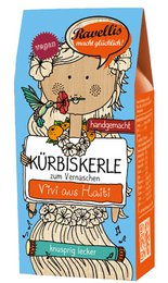 Roasted pumpkin seeds coated in dark chocolate and orange flavoring. Crunchy, sweet, and citrusy snack.