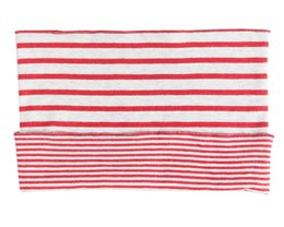  Reversible loop scarf in brick red and beige stripes. Made of soft, comfortable material. Can be worn in multiple ways to create different looks.