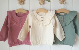 Baby pige mørk rosa bluse / 100% økologisk dobbelt gaze bomuld