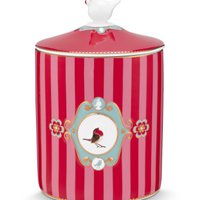 Storage Jar Love Birds Medallion Stripes Red-Pink