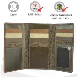 Cartera de mujer Sunsa. monedero de cuero. Cartera con protección RFID. Cartera sostenible hecha con retales de cuero. Cartera de mujer grande con muchos compartimentos para tarjetas de crédito: cartera/cartera para mujer, la mejor idea de regalo.
