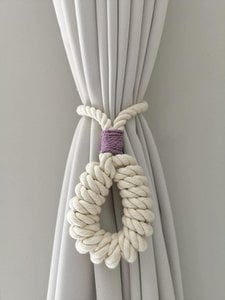 Macrame Window Tiebacks – Single Ball Curtain Holders – Handwoven Cotton – Set of 2