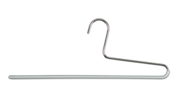 Silver metal coat hanger, 35 cm long, suitable for hanging clothing items.