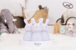 White rabbit-shaped night light with induction charging, suitable for kids' rooms.