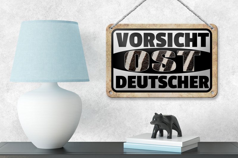 Tin sign saying 18x12cm Beware East German decoration