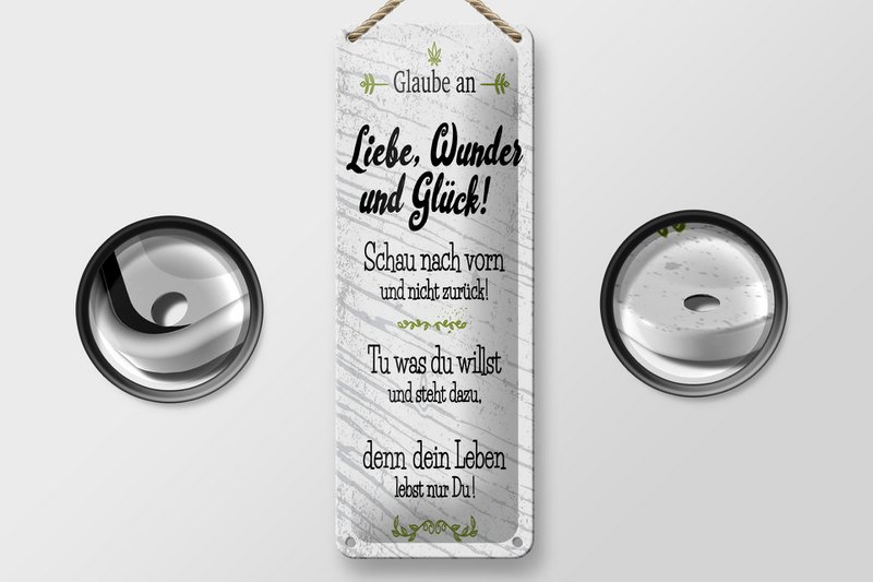 Blechschild Spruch 27x10 cm Glaube an Liebe Wunder und Glück Deko Schild