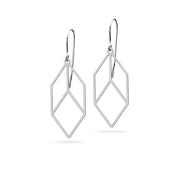 Stainless steel statement earrings with a geometric diamond-shaped design.