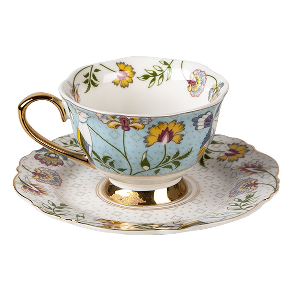 Kop en Schotel 200 ml Wit Blauw Porselein Servies