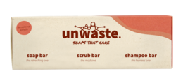 A set of three unwaste soap bars made from coffee grounds, with a natural, earthy color palette.