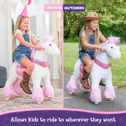 PonyCycle Classico giro ufficiale sui giocattoli Modello U Unicorno bianco, rosa e viola, con freno e suono