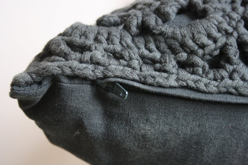 Dark gray crochet cushion - XL