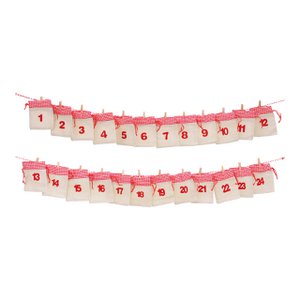 Adventskalender gemaakt van textiel. 24 zakjes, roze/wit, 200 cm