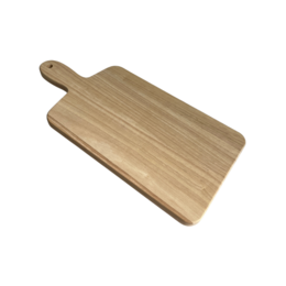 Rectangular wooden serving board with a handle, suitable for cutting, serving, and displaying food.