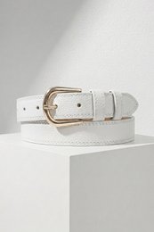White leather belt 3cm width, gold buckle, women's accessory, classic style