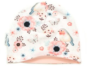 Little Kings Cap Kinderen Meisjes Muts Model Bloemen Vogels Vogels wit, antiek roze