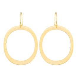 Oval-shaped gold-tone earrings with a simple, minimalist design.