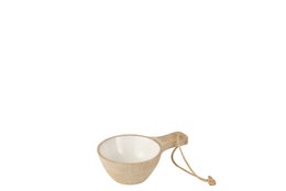 Natural and white cord bowl made of wood, suitable for use as a decorative or functional piece in the home.