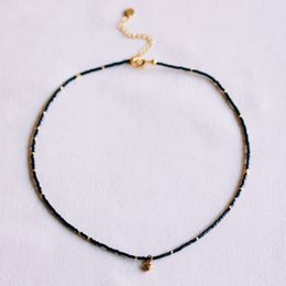 Miyuki chain with mini heart – black/gold-plated