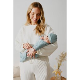 ENSEMBLE 5 PCS(CHEMISE+PANTALON+GANTS+BAVOIR+CHAUSSETTES)POUR NOUVEAU-NÉ (0-6 MOIS)-100%COTON-MOD. DUENDES - BLEU FONCÉ