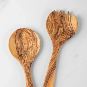 Olijfhouten Saladecouverts Set – Handgemaakte Lepel & Spork
