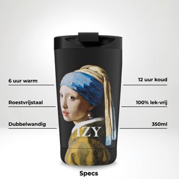 IZY Mug, Girl with the Pearl Earring, 350ml, giftbox - Thermische beker | reisbeker | Afsluitbare mug voor hete of koude dranken | isoleerbeker | Thermos | Mug