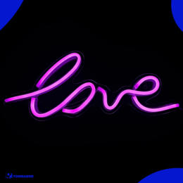 Neon pink 'love' sign, wall-mounted, includes hanging hooks, measures 18 x 45 cm, suitable for wall lighting in home decor.