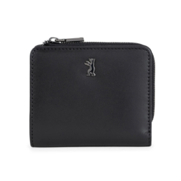  Black leather wallet with zipper closure and Playboy logo.