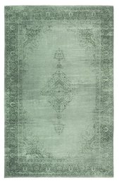  Vintage-style green area rug with intricate patterns, suitable for living rooms. Soft, machine-washable material.