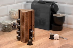 Krea-Wood handmade coffee capsule holder for Nespresso compatible capsules, in brown colour