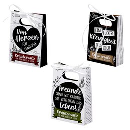  The product is a set of gift bags featuring spice herbs. The bags are 3-fold and come in black/white color with a PU material. The product is categorized as Spice Mixes.