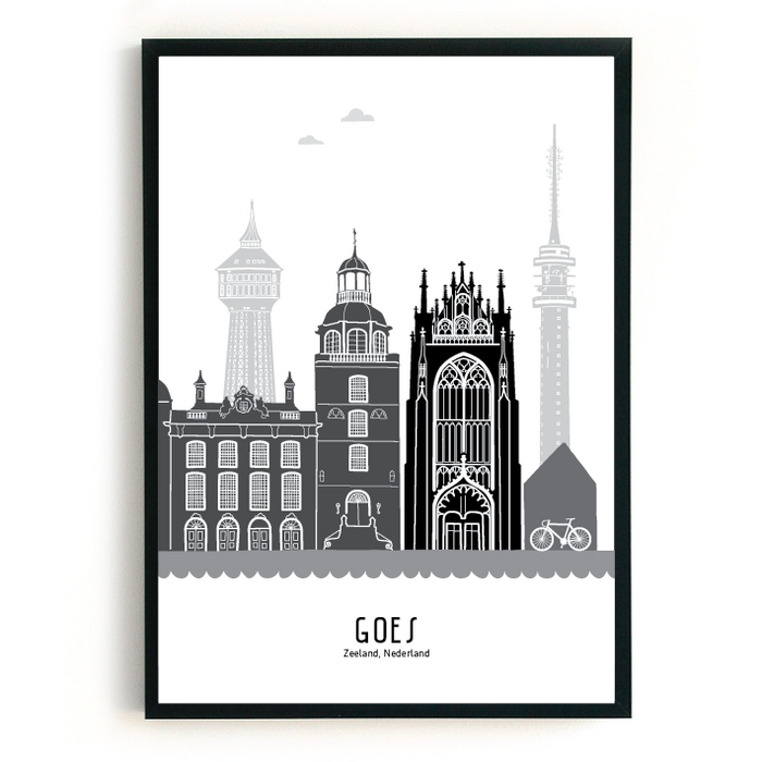 Poster skyline Goes zwart-wit-grijs